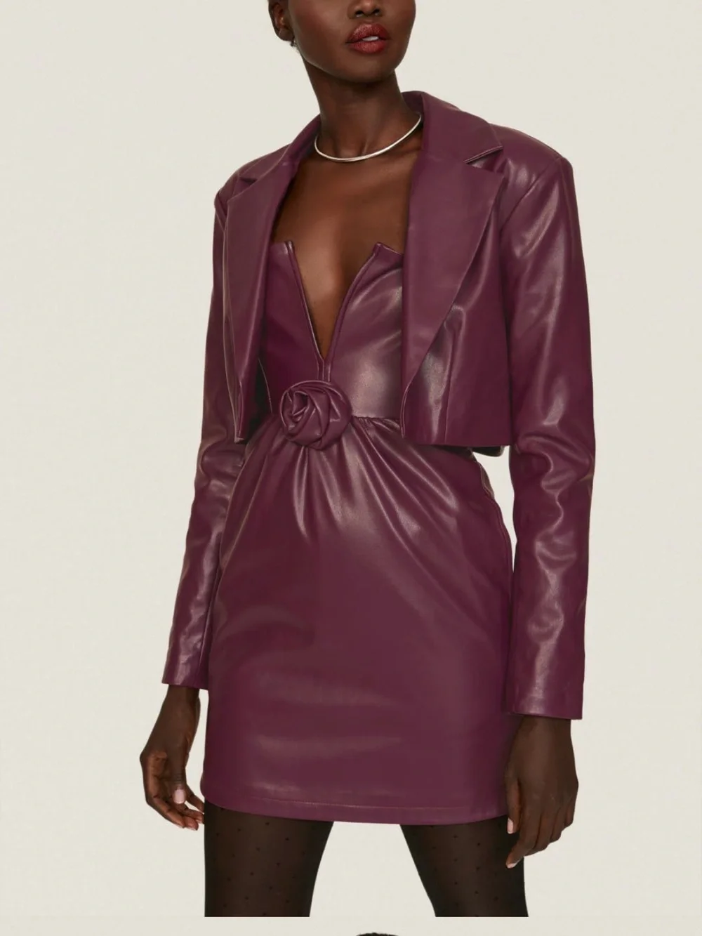 Vegan Leather crop Jacket in Plum